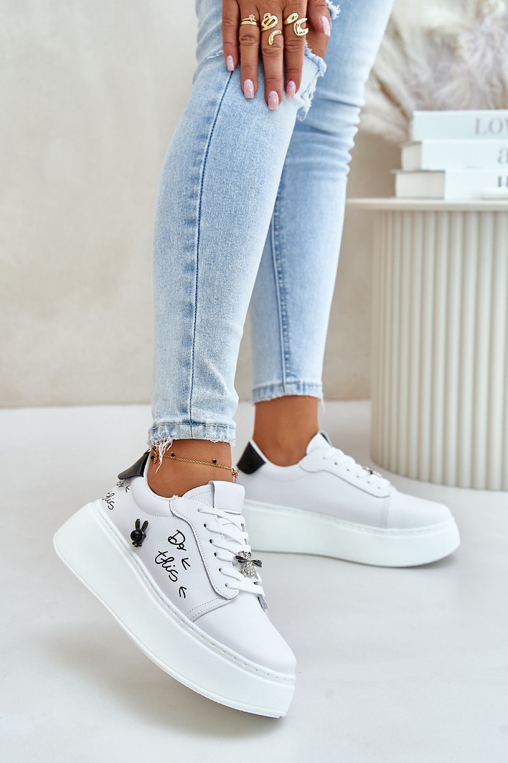 Luxury women's natural leather sneakers from Step in style, featuring a stylish platform design and lace-up detail, perfect for urban fashion enthusiasts.