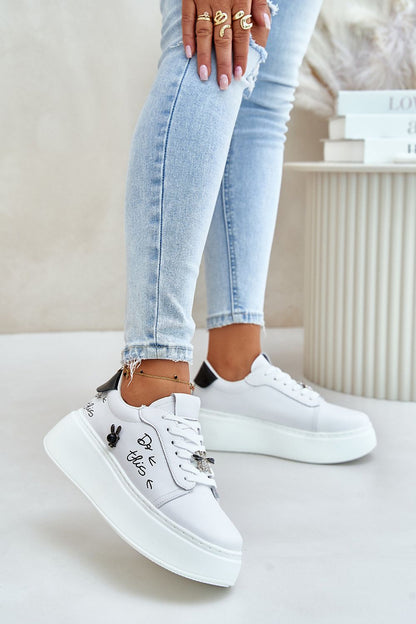 Luxury women's natural leather sneakers from Step in style, featuring a stylish platform design and lace-up detail, perfect for urban fashion enthusiasts.