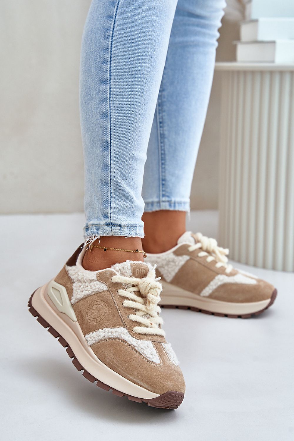 Elegant Women's Big Star Sneakers in Natural Suede with HI POLLY System, featuring a stylish platform design, crafted by Step in Style for comfort and sophistication.