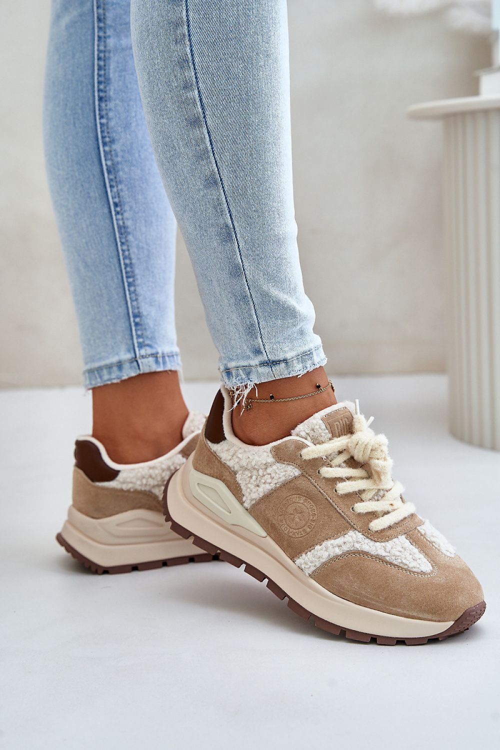 Luxurious Women's Big Star Sneakers in Natural Suede with HI POLLY System, featuring a stylish platform design perfect for autumn fashion, available from Step in Style.