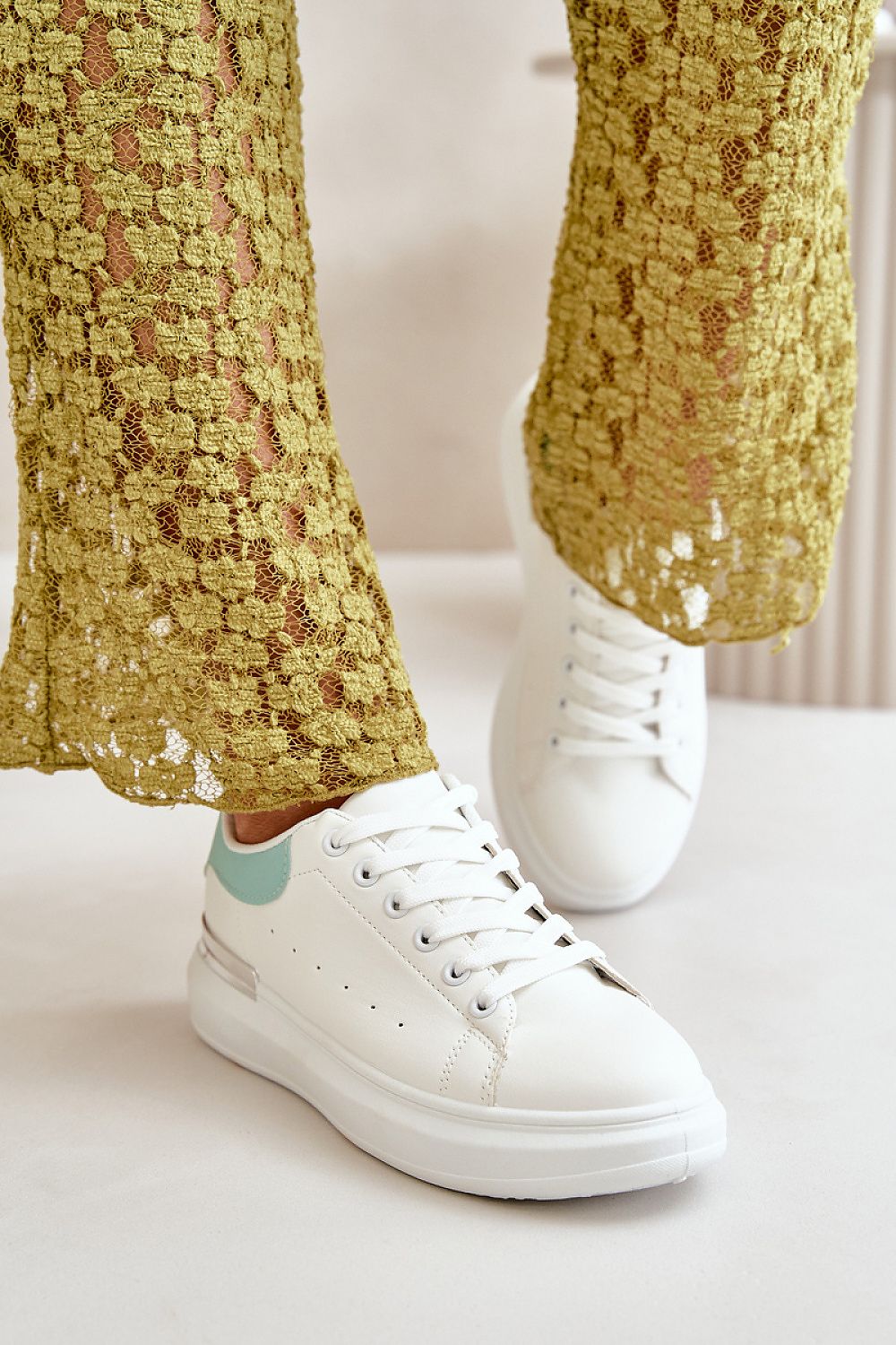 Stylish women's eco leather low sneakers with mirrored platform by Step in Style, showcasing modern glamour and elegance.