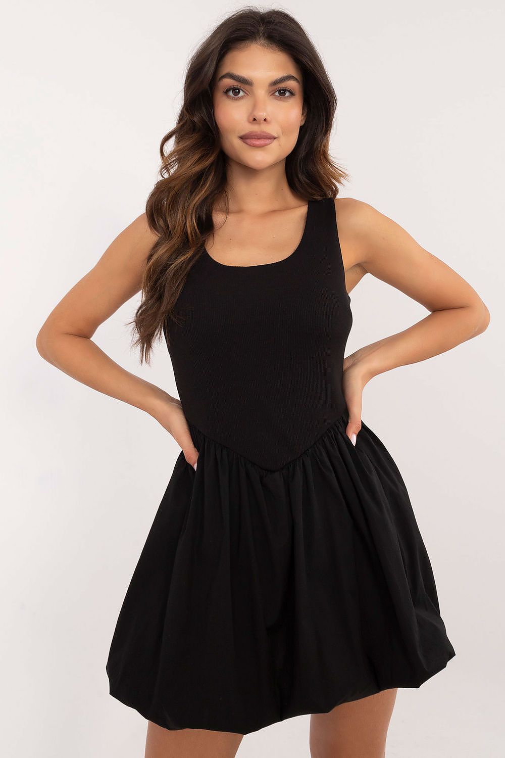 Elegant floral print mini dress by Italy Moda in classic black, showcasing delicate floral detailing and a flattering silhouette, perfect for fashionable everyday wear.