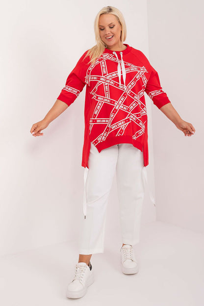 Chic plus size blouse from Relevance, made of lightweight cotton-spandex fabric, featuring elegant 3/4 sleeves and a classic round neck for effortless style.