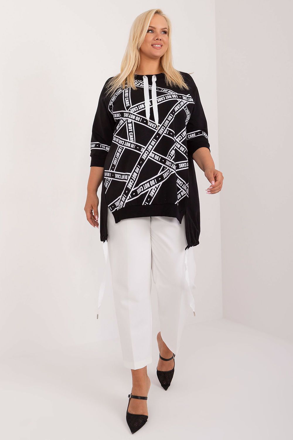 Stylish plus size blouse by Relevance, featuring a fashion-forward asymmetrical design and delicate rhinestones, perfect for adding a touch of glamour to your wardrobe.