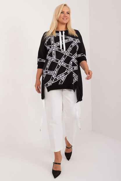 Stylish plus size blouse by Relevance, featuring a fashion-forward asymmetrical design and delicate rhinestones, perfect for adding a touch of glamour to your wardrobe.