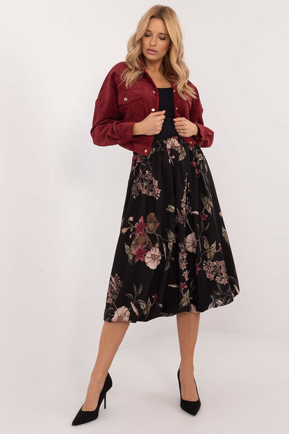 Stylish Italy Moda floral midi bomber skirt showcasing its practical side pockets and minimalist silhouette.