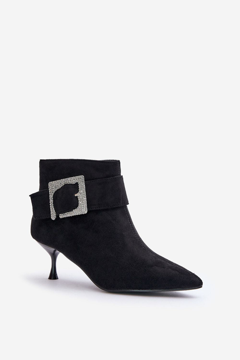 Stylish eco-suede stiletto heel boots by Step in Style featuring a large decorative buckle, EU sizes 36-41, ideal for elegant occasions.