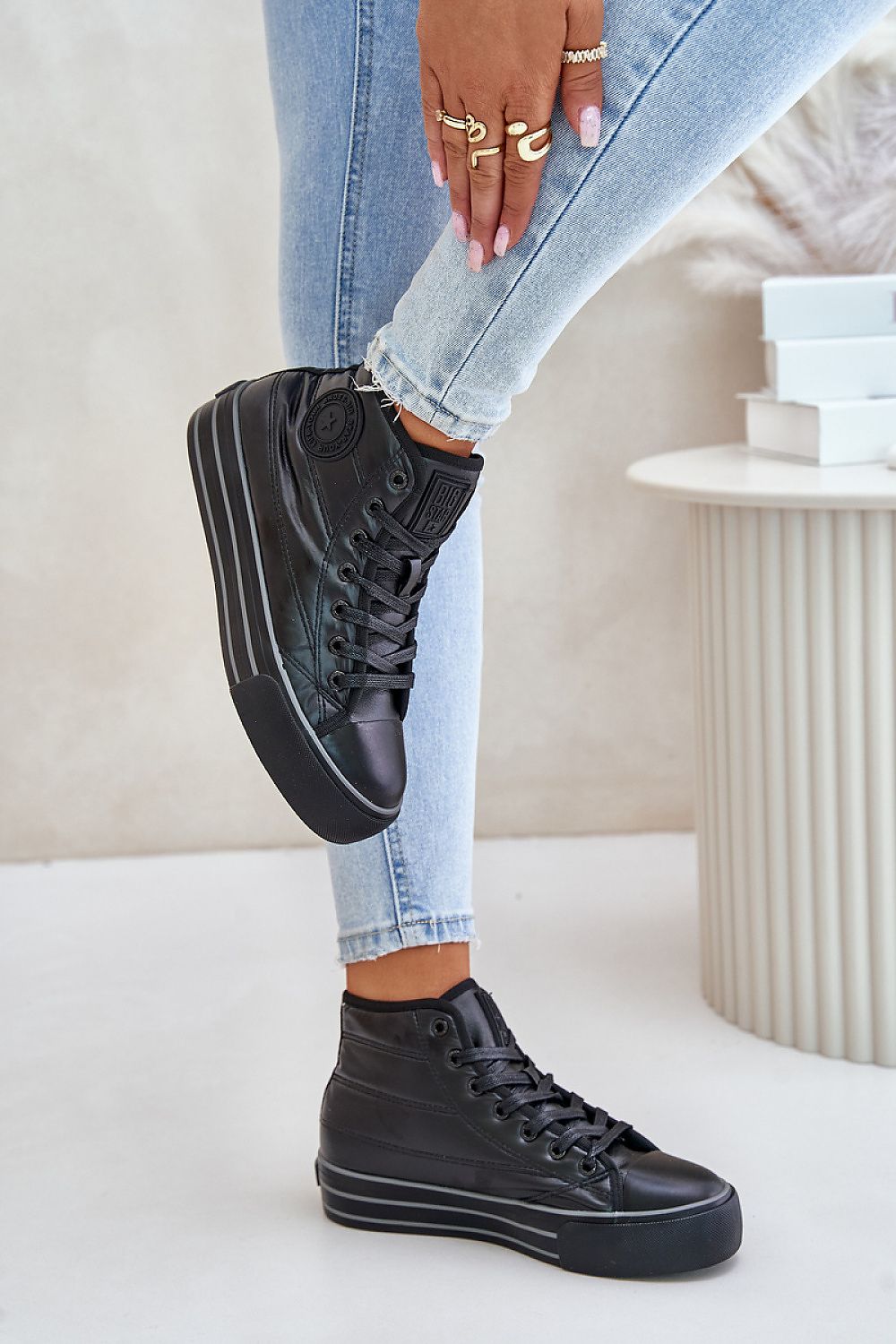 Luxury women's cushioned platform sneakers in charcoal from Step in Style, perfect for colder days with their insulated design and fashionable elevated sole.