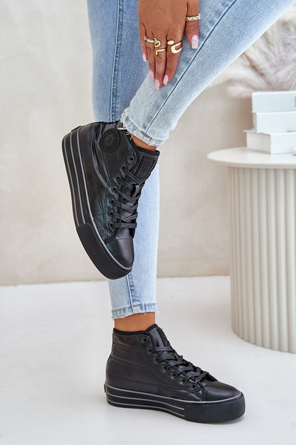 Luxury women's cushioned platform sneakers in charcoal from Step in Style, perfect for colder days with their insulated design and fashionable elevated sole.