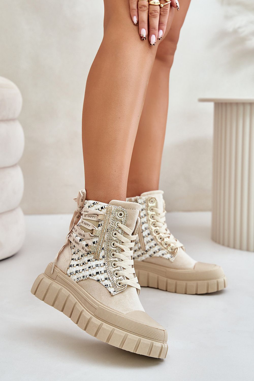 Luxury women's high-top sneakers by Step in Style, crafted from eco-suede with a 5 cm platform and convenient zipper closure, ideal for stylish comfort.