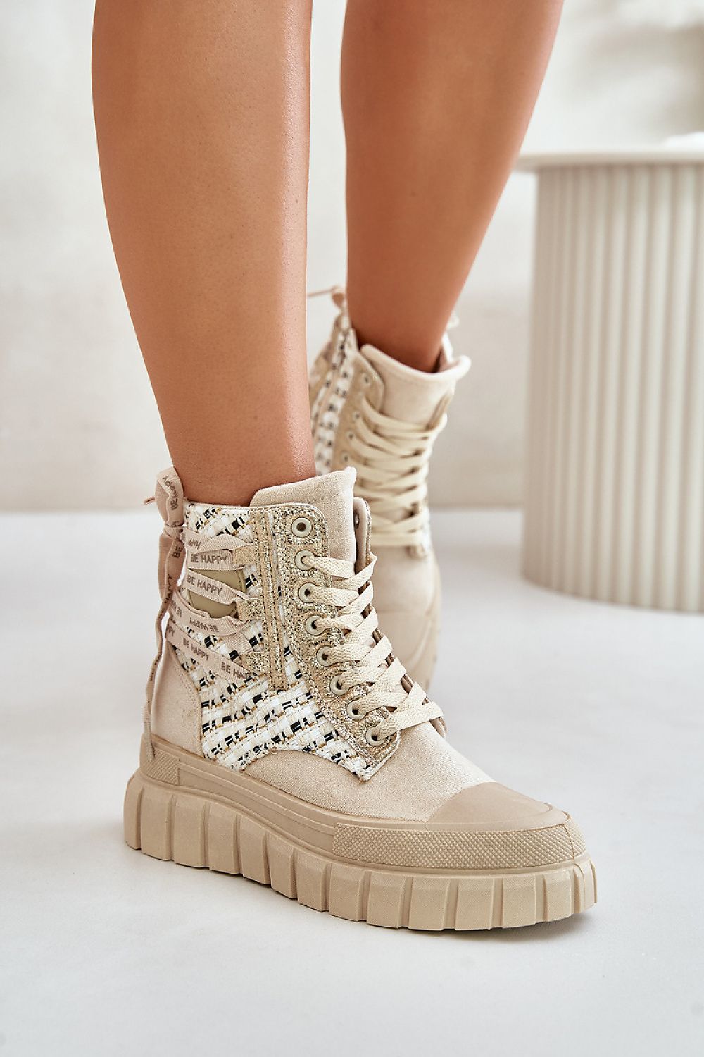 Elegant eco-suede high-top sneakers for women, featuring a sleek zipper closure and 5 cm platform, designed for comfort and style by Step in Style.