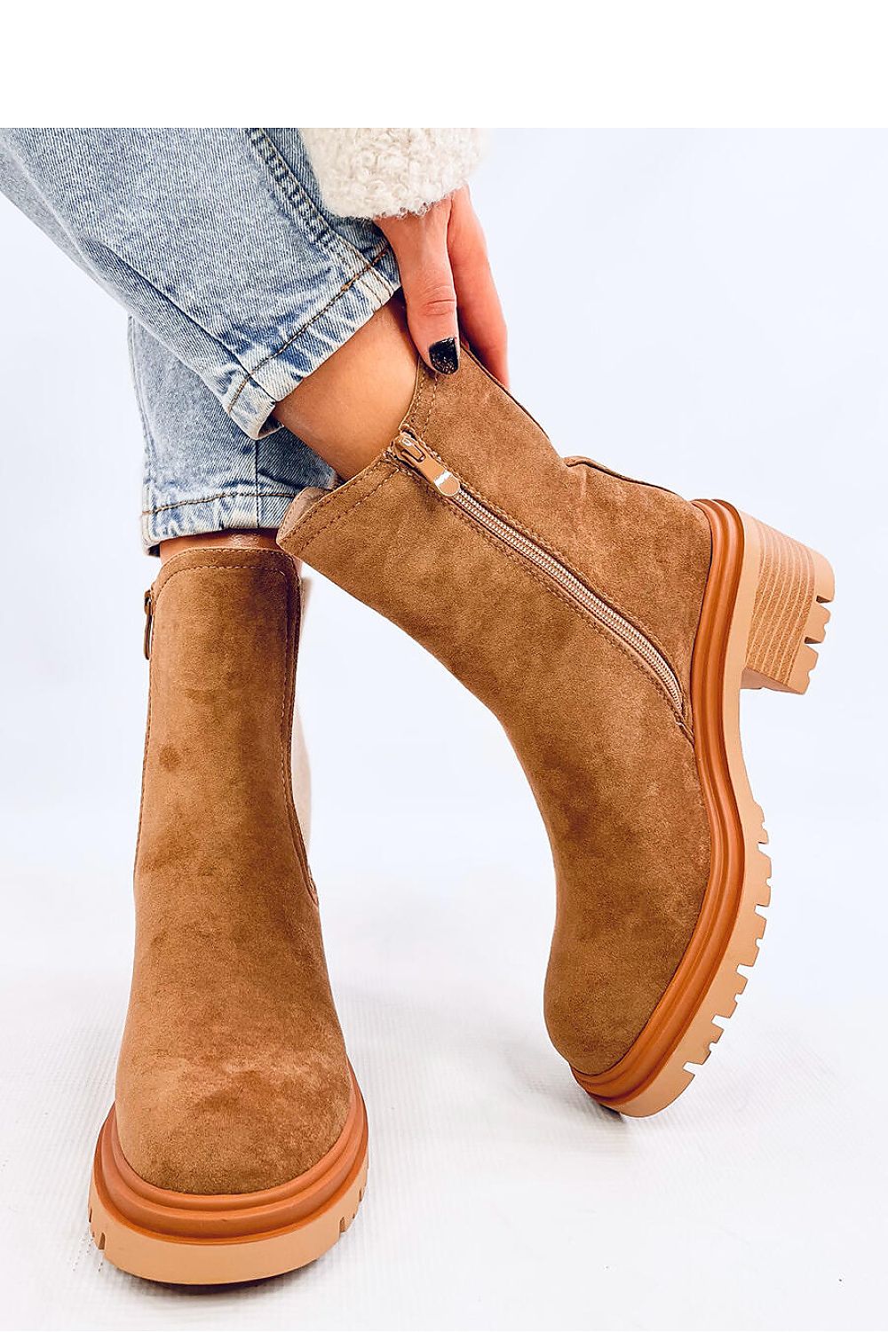 Chic Inello Eco-Suede Jodhpur Boots with contrasting sweater welt and practical zipper, designed for upscale daily wear.