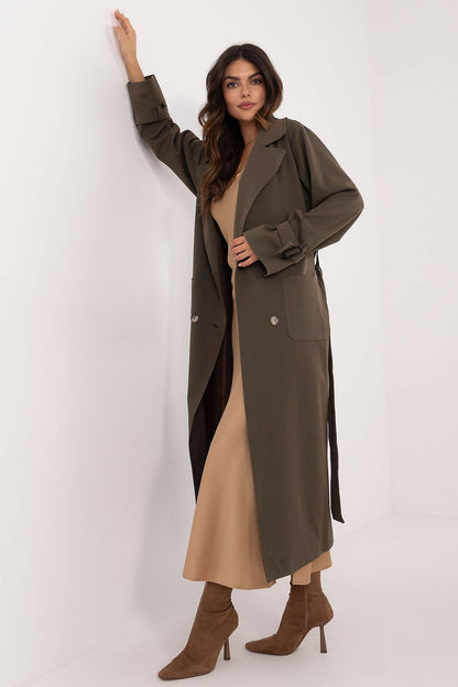 Sophisticated Lakerta trench coat featuring a tie belt and stylish lapels, ideal for enhancing feminine silhouette.
