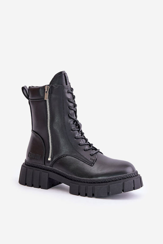 Elegant Big Star Eco Leather Worker Boots with decorative zippers, showcasing warmth and fashion for colder days by Step in style.
