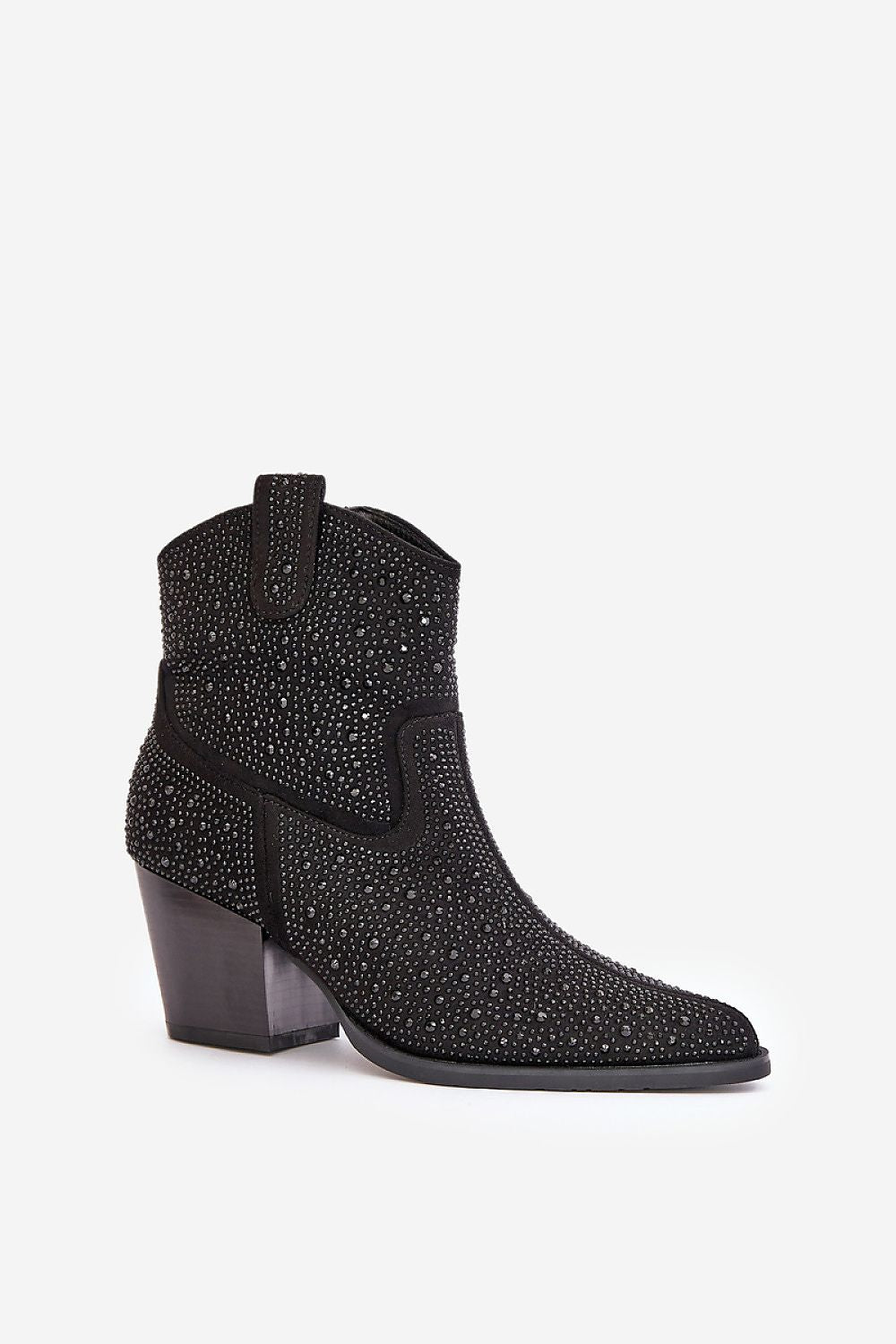 Close-up view of exquisite embellishments on luxury suede cowboy boots, showcasing distinct design features, by Step in Style.