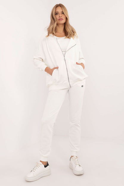 Luxury women's 3-piece casual sweatshirt set by Factory Price, featuring a soft cotton and polyester blend T-shirt, zip sweatshirt, and pants.