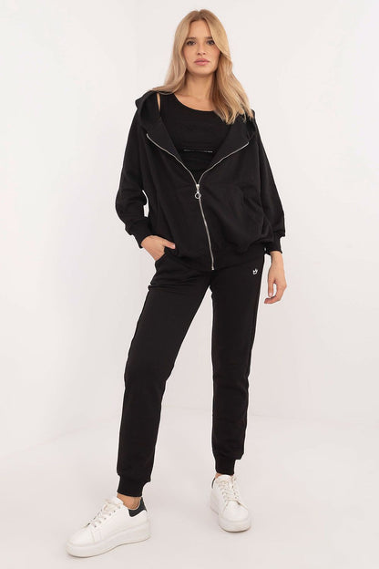 Luxury Women's casual sweatshirt set featuring a T-shirt, zip sweatshirt, and pants, made from a soft cotton and polyester blend by Factory Price.