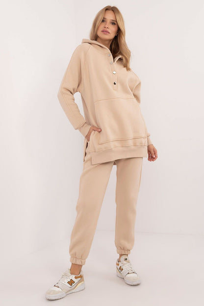 Warmed Casual Women’s 3-Piece T-Shirt, Sweatshirt & Pants Set in Mélange Pattern, crafted by Factory Price, elegantly styled for autumn and winter with comfort and sophistication.