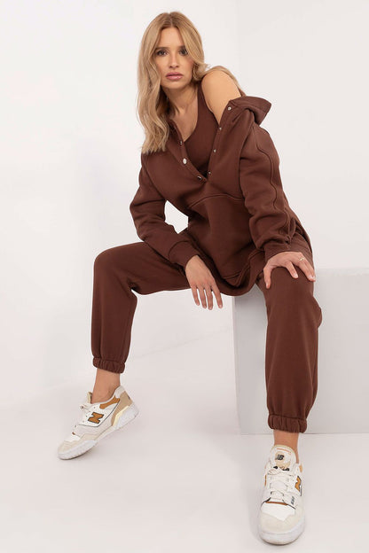 Warmed women's casual style 3-piece set featuring T-shirt, sweatshirt, and pants in a luxurious mélange pattern, designed by Factory Price for ultimate comfort during colder days.