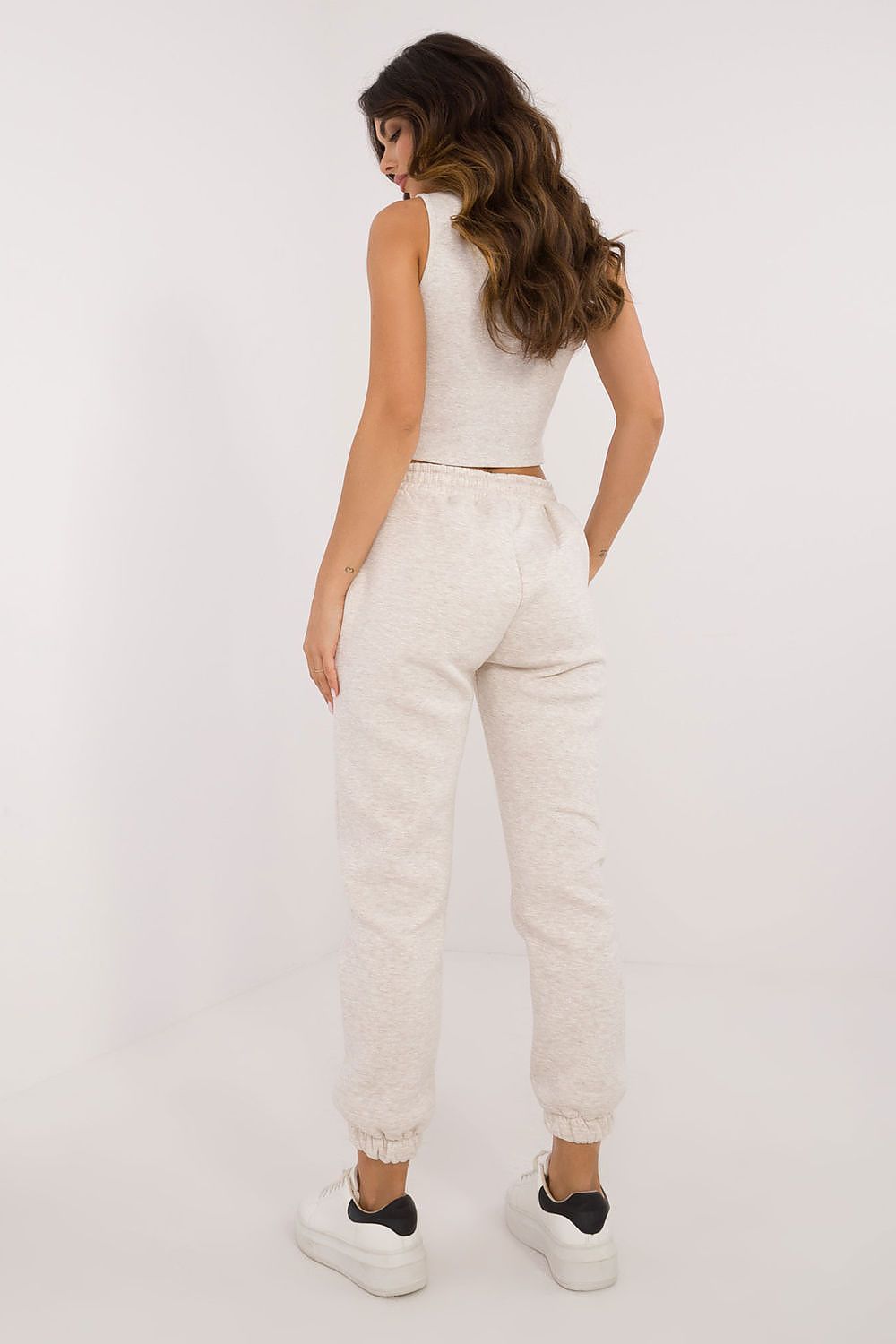 Elegant women's 3-piece casual set by Factory Price comprising a mélange patterned T-shirt, sweatshirt, and pants, perfect for autumn and winter styling.