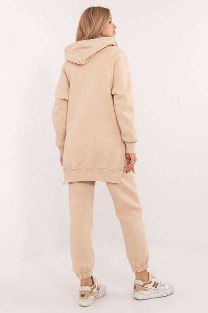 Luxurious women's sweatshirt from the warmed casual set with press stud fastening, hood, and kangaroo pocket - Factory Price.