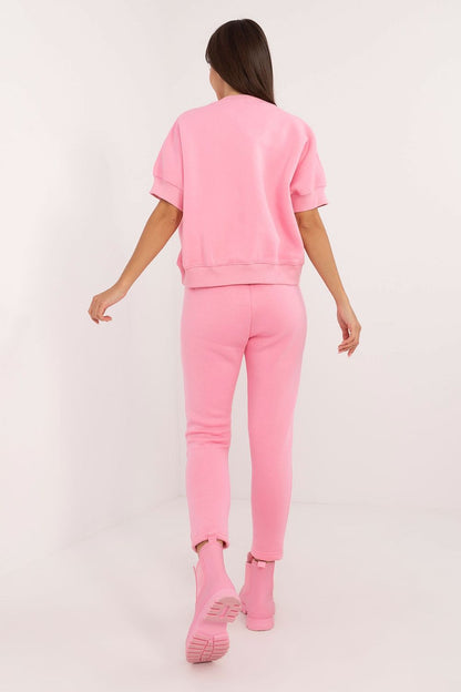 Luxury women's insulated sweatshirt set from Factory Price, featuring a stylish round neckline and short sleeves, perfect for cool weather.