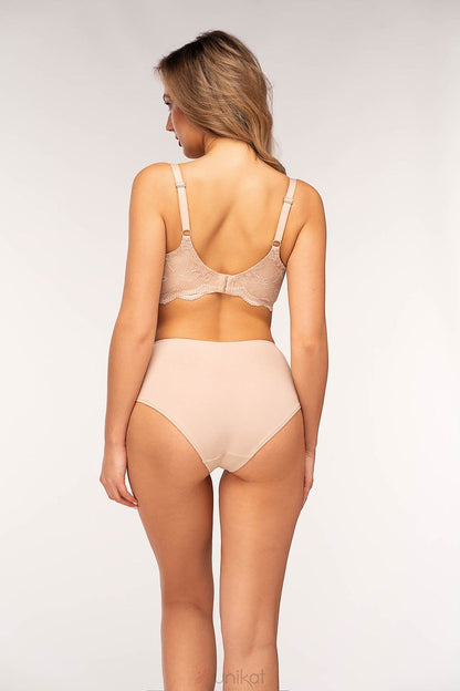 Smooth back design of Luxury Women's Beige Midi Panties by Unikat, flattering fit and exquisite lace inserts for added luxury.