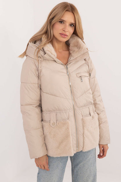 Luxury women's quilted jacket with hood in high-quality polyester by MBM, perfect for autumn and winter casual wear.