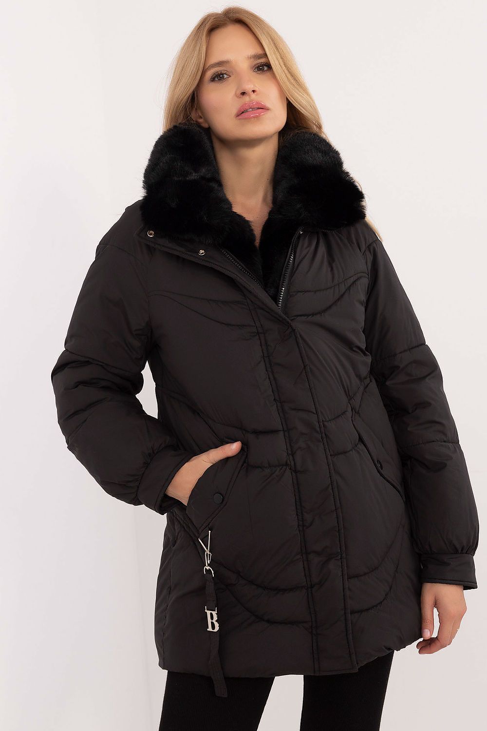 Elegant MBM women's casual quilted jacket featuring a detachable fur coat, crafted for modern style and thermal comfort, available in sizes S to XL.