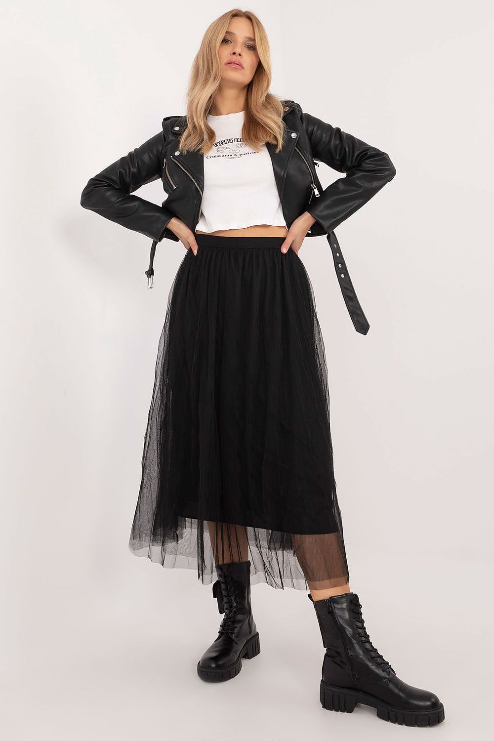 Elegant Women’s Midi Tulle Skirt by Factory Price, showcasing lightweight polyester fabric, feminine style, and comfort fit for casual or workwear.