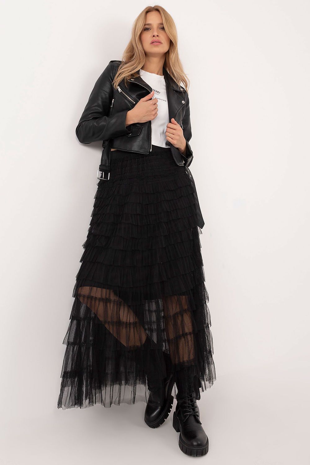 Luxury elegant midi tulle skirt with ruffles for women, crafted from 100% polyester, by Factory Price, showcasing a flattering silhouette suitable for both formal and casual occasions.