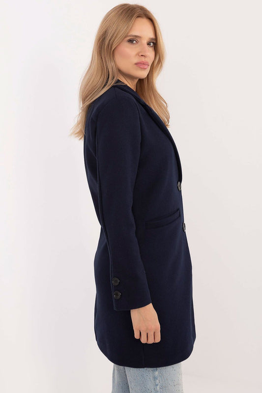 Och Bella Women's Elegant Mid-Thigh Transitional Coat in Black, showcasing its sophisticated design and high-quality polyester fabric, perfect for autumn and winter.