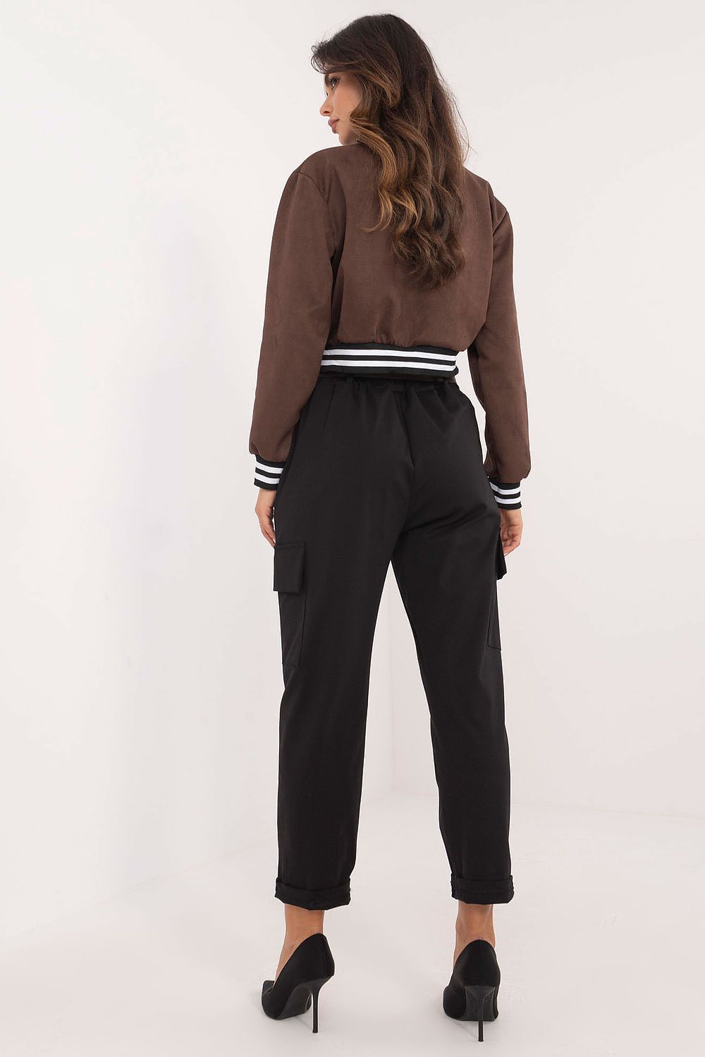 Chic Och Bella Women's High Rise Cargo Trousers with practical side pockets, ideal for both casual and work occasions.