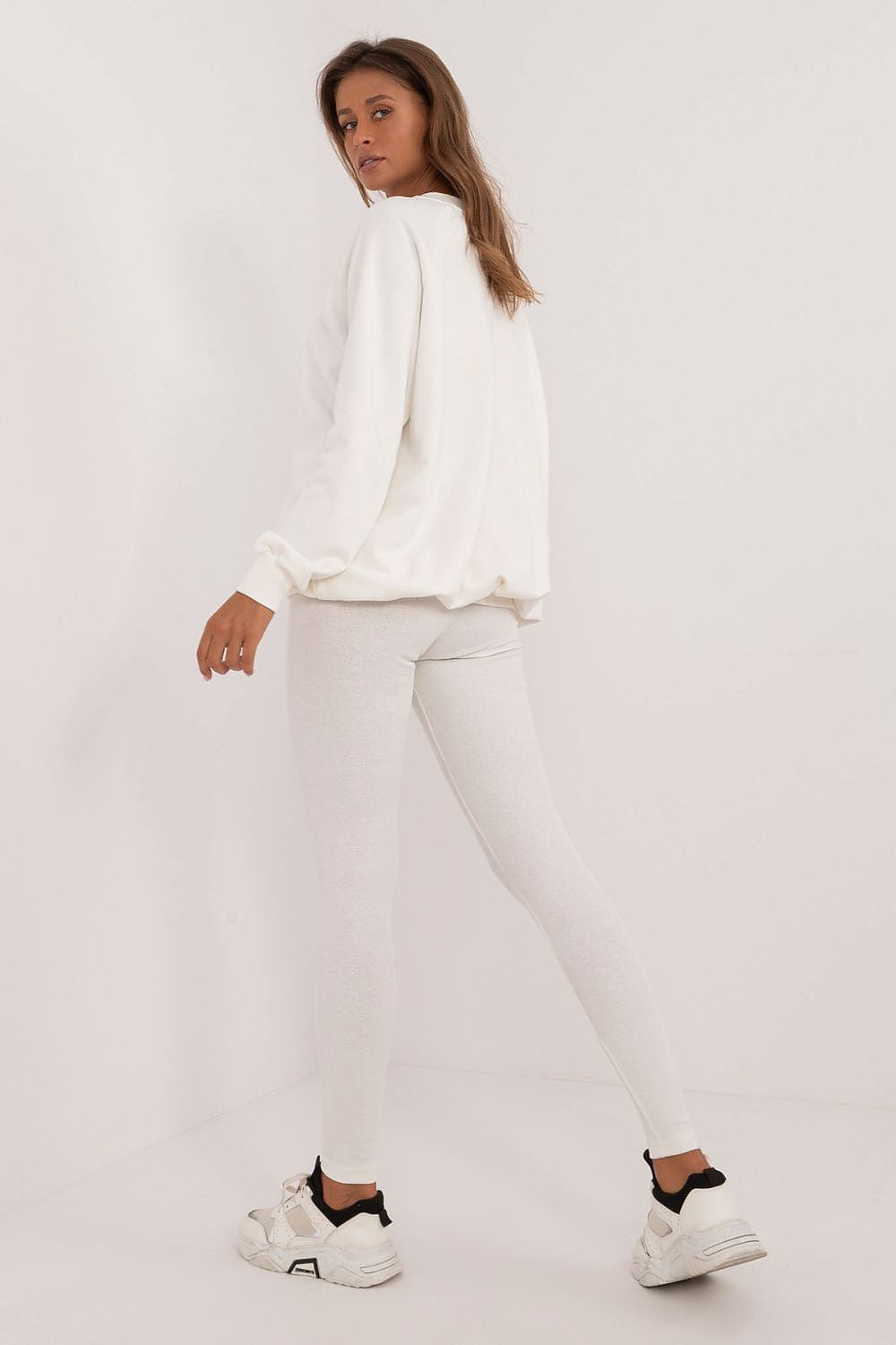 Stylish sweatshirt from Luxury Women's Leggings and Sweatshirt Set, highlighting the embossed character and elegant round neckline, imported by Factory Price.