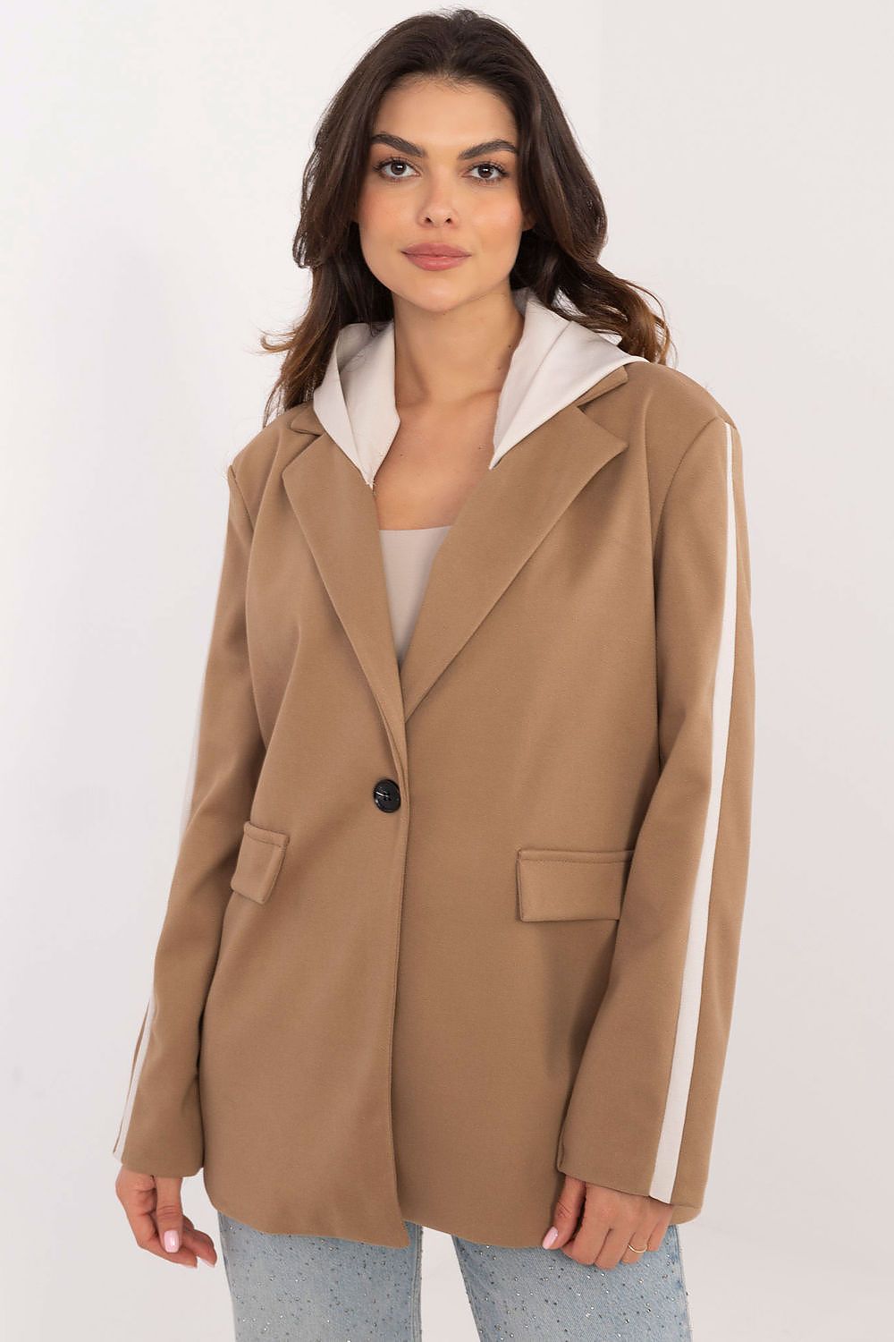 Italy Moda luxurious sports jacket displayed in a chic setting, perfect for both casual and professional wear, featuring a stylish detachable hood.