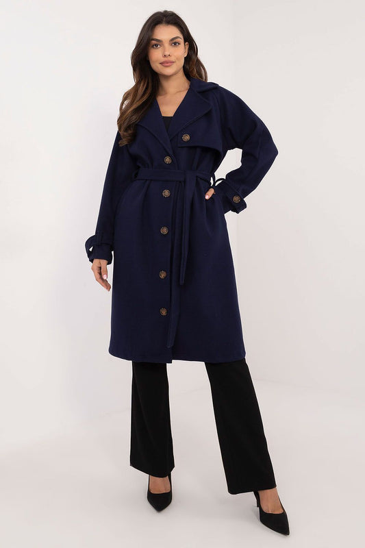 Elegant Women's polyester trench coat by Och Bella, featuring a stylish belt and sophisticated slip pockets, perfect for instilling a luxurious allure to any outfit.