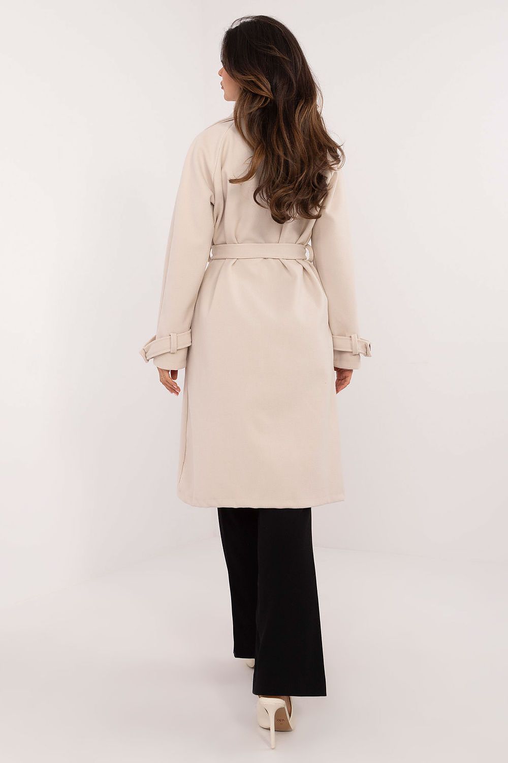 Elegant women's polyester trench coat with belt and slip pockets from Och Bella, perfect for refined winter looks.