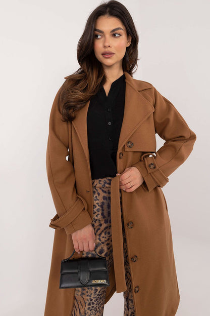 Och Bella women's trench coat in high-quality polyester, showcasing a sophisticated design with practical features.