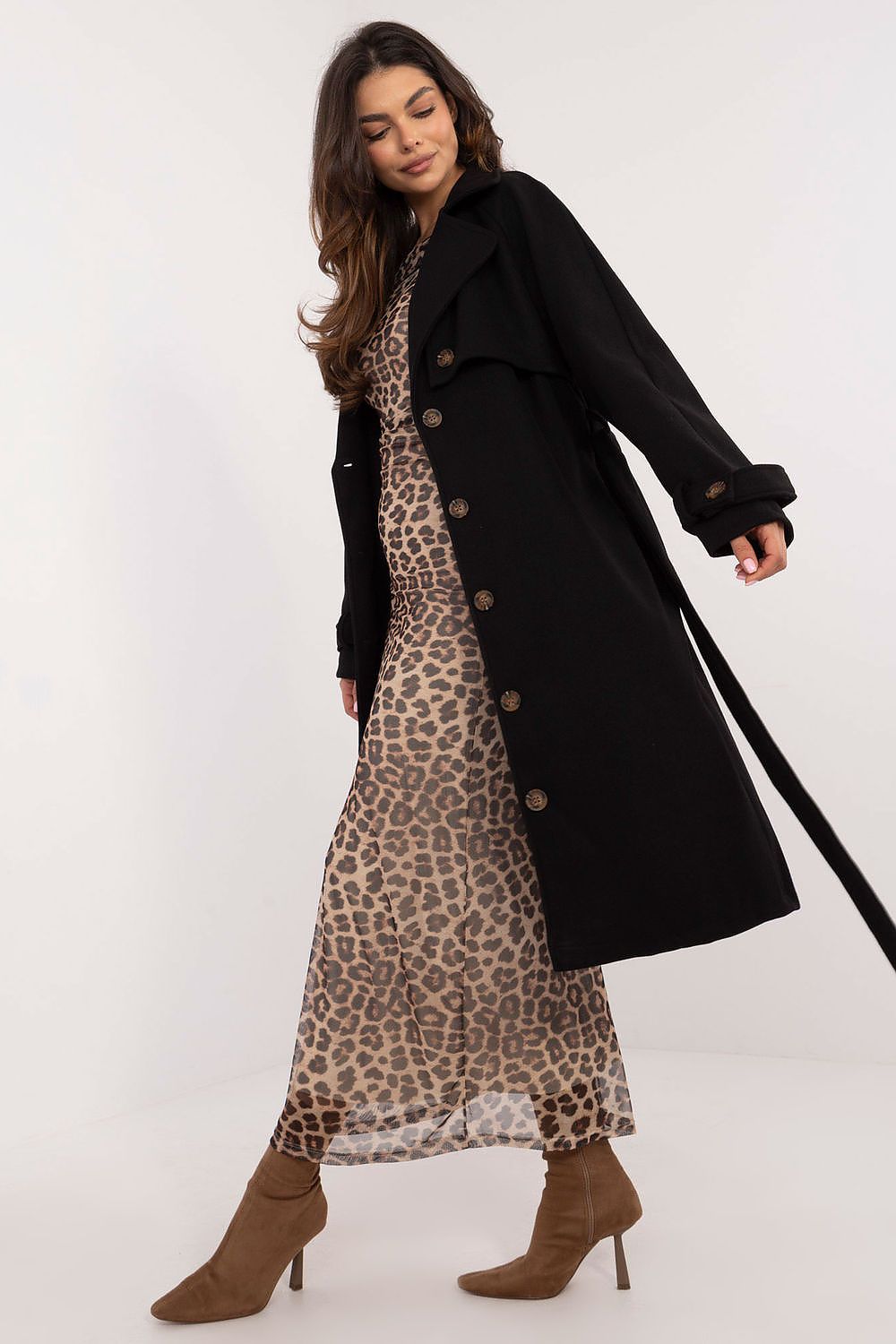 Elegant women's polyester trench coat with belt from Och Bella, featuring slip pockets and a sophisticated design, perfect for any occasion.