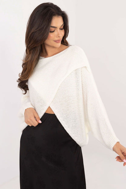 Luxury Och Bella Sweater showcasing its unique overlapping front design, crafted from a warm wool blend, perfect for stylish winter wear.