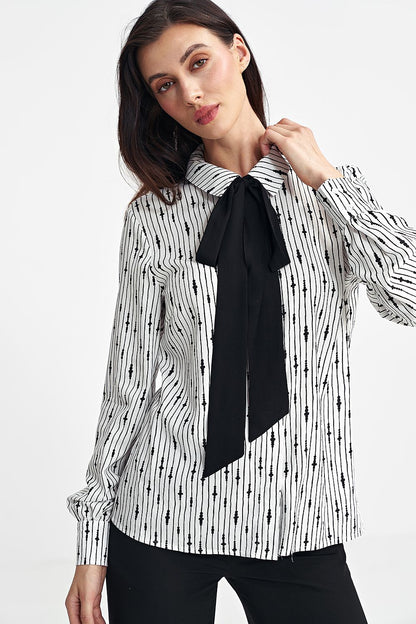Elegant long sleeve viscose shirt by Nife with classic collar and black sash, suitable for women's fashion in sizes EU 36-42.