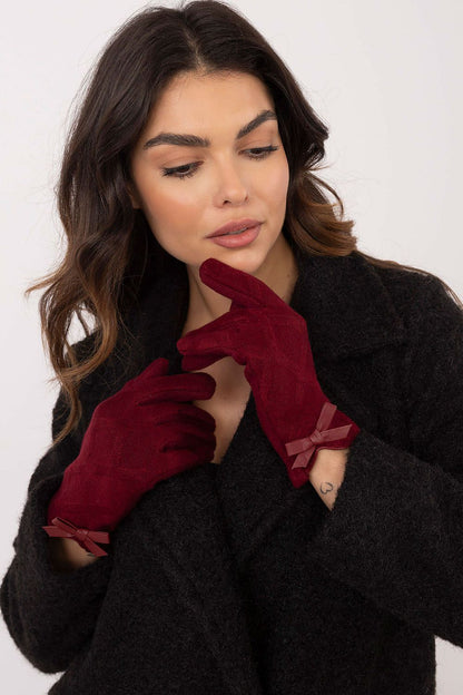 Luxury women's gloves with touchscreen capabilities by AT, designed with decorative floral embroidery and warm fabric.