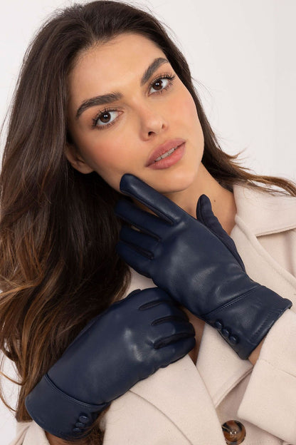 Elegant women's insulated gloves in eco-leather by AT featuring a floral touch screen index finger and decorative buttons, available in sizes S, M, L.