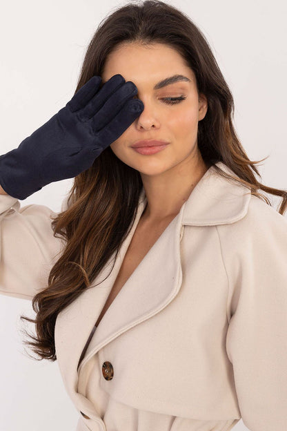 Luxurious insulated eco-leather gloves for women by AT, showcasing a delicate embroidered flower on the touch screen index finger, combining style and functionality.