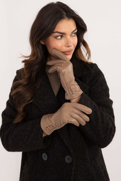 Luxury women's insulated gloves in eco-leather by AT, complete with floral embroidery for smartphone use.