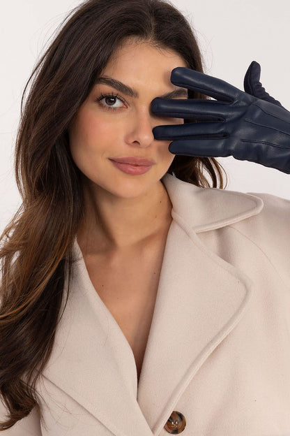 Stylish women's insulated gloves by AT in eco-leather, showcasing intricate flower embroidery for a sophisticated look.