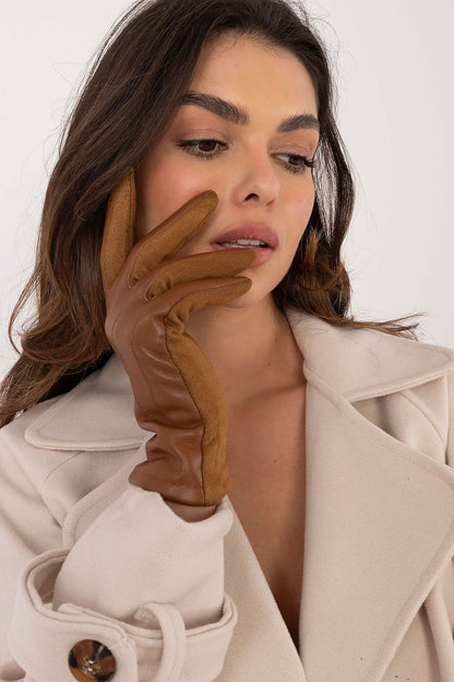 Elegant women's insulated gloves by AT, crafted from eco-leather with intricate flower embroidery, ideal for stylish warmth.