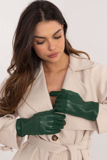 Stylish insulated gloves for women by AT featuring eco-leather and delicate flower designs, designed for fashionable functionality.