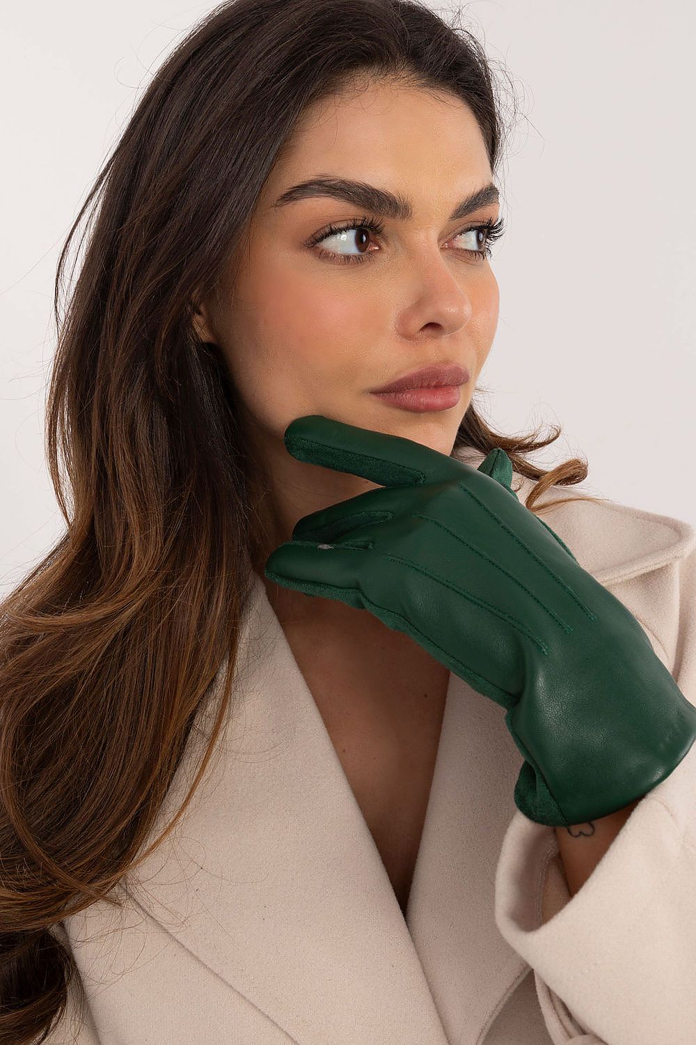 Sophisticated eco-leather women's gloves by AT, complete with floral embroidery and insulation for chic winter wear.