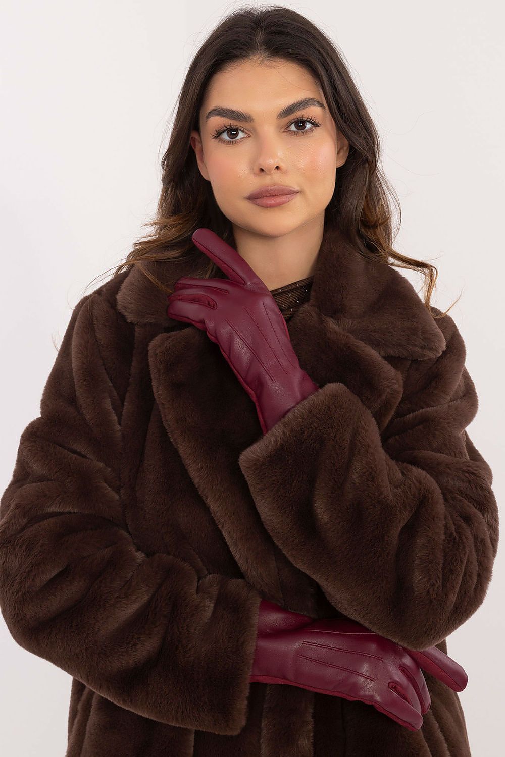 Elegant women's insulated gloves by AT featuring eco-leather and delicate flower embroidery, available in sizes S-XL.